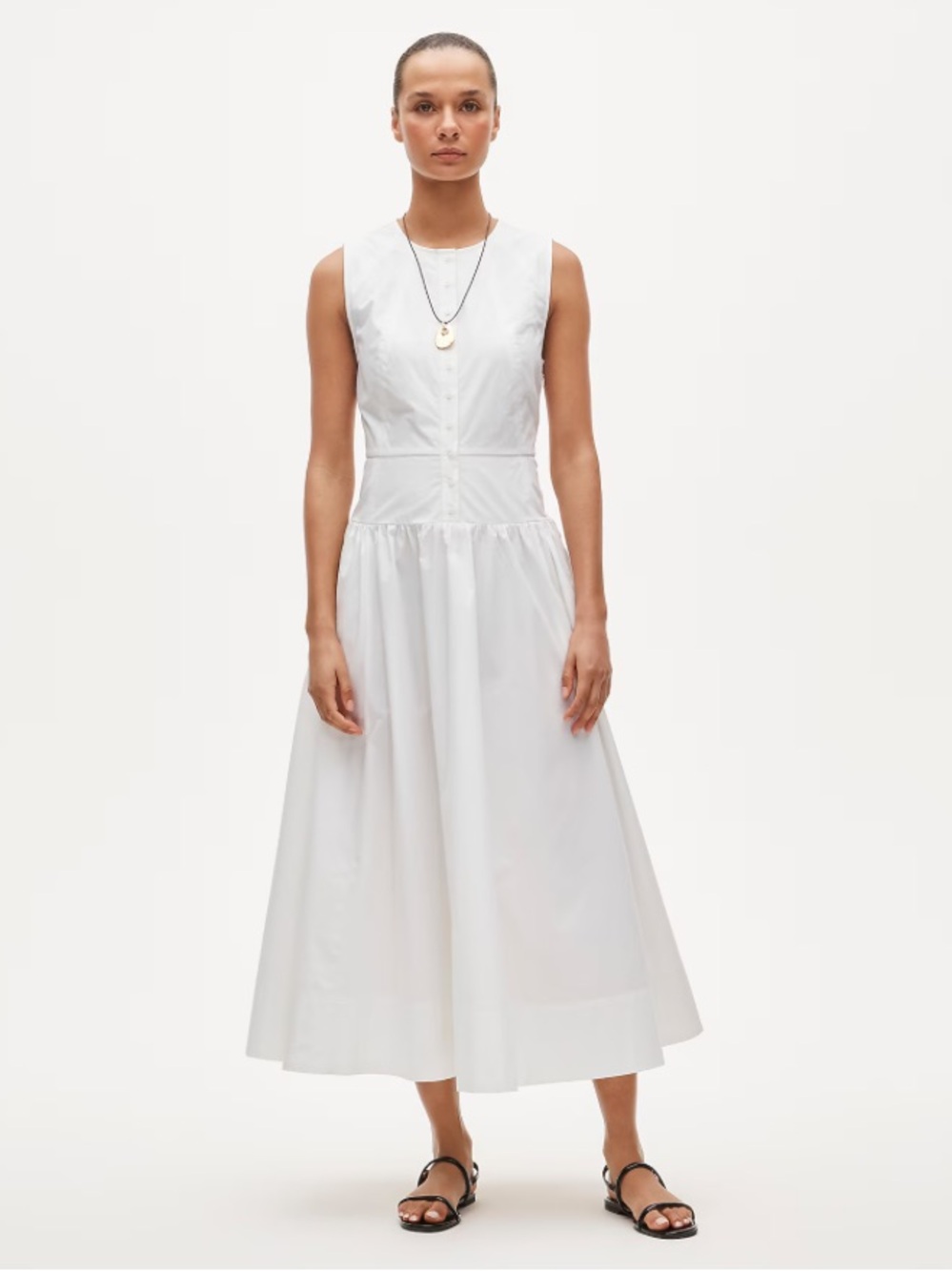 J.Crew Button-Front Midi Dress Sz 4 White Sleeveless Cotton Poplin A-Line Chic